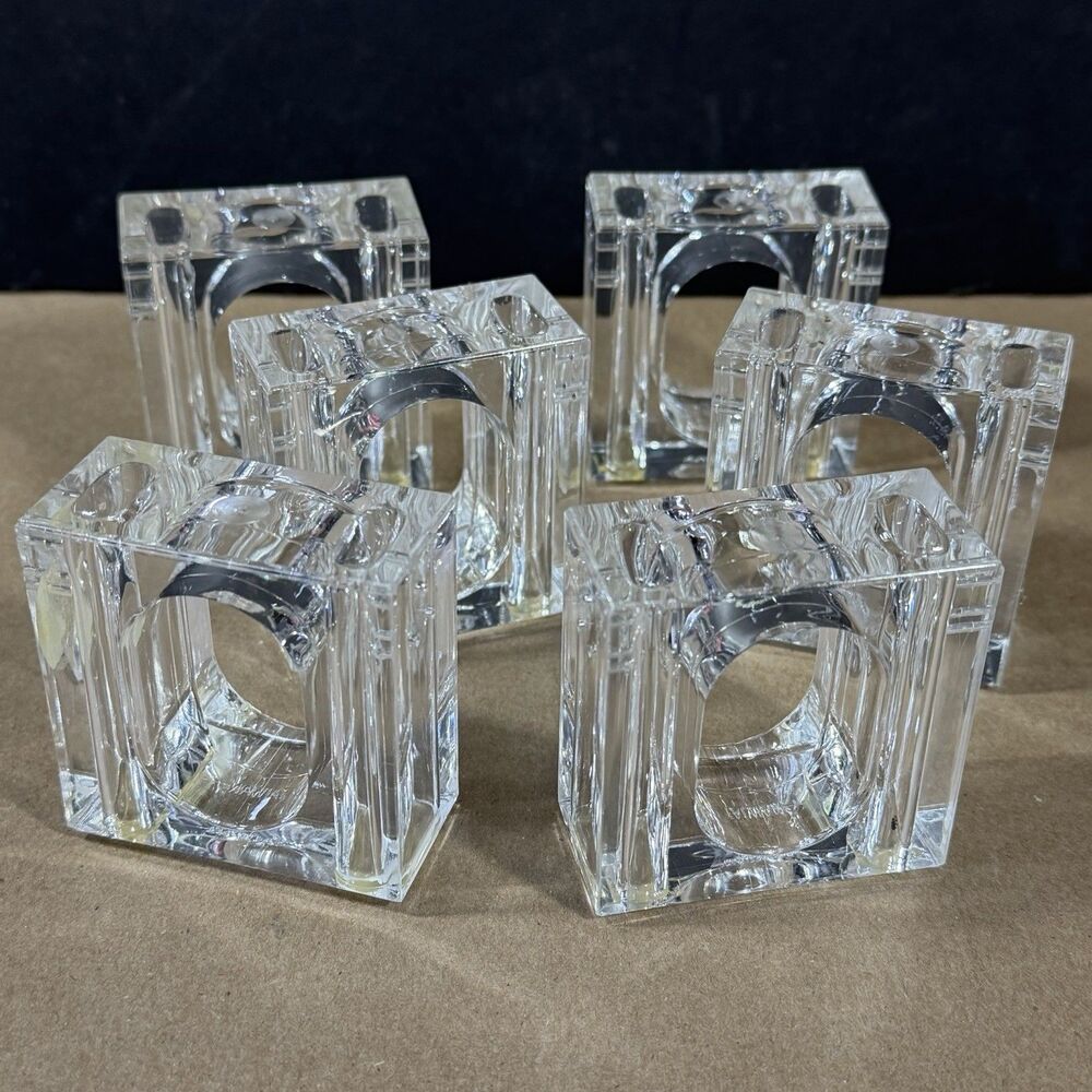 Vintage Set 6 LUCITE Modern Napkin Holder Ring Salt & Pepper Shakers